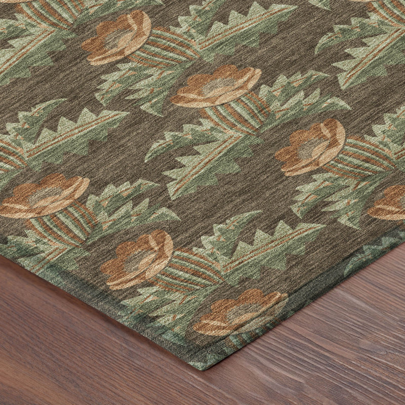 Machine Washable Indoor/Outdoor Chantille ACN2684 Floral Rug, 1'8" x 2'6", Chocolate