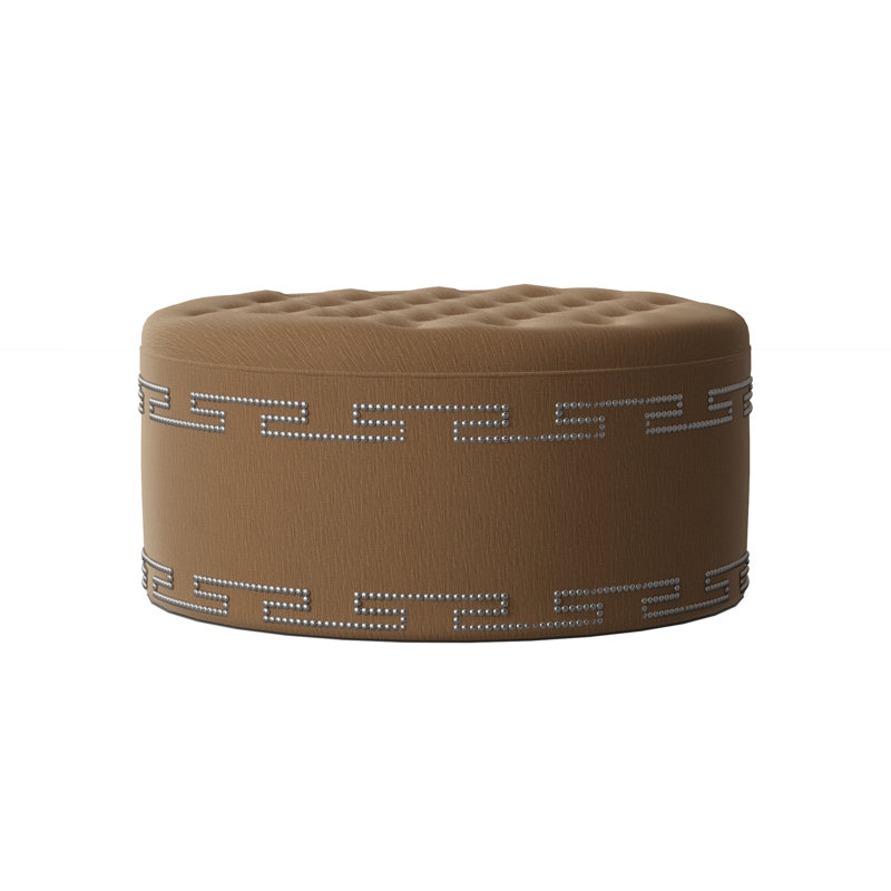 Elle Round Ottoman, M9463 Tangerine, Shiny Nickel
