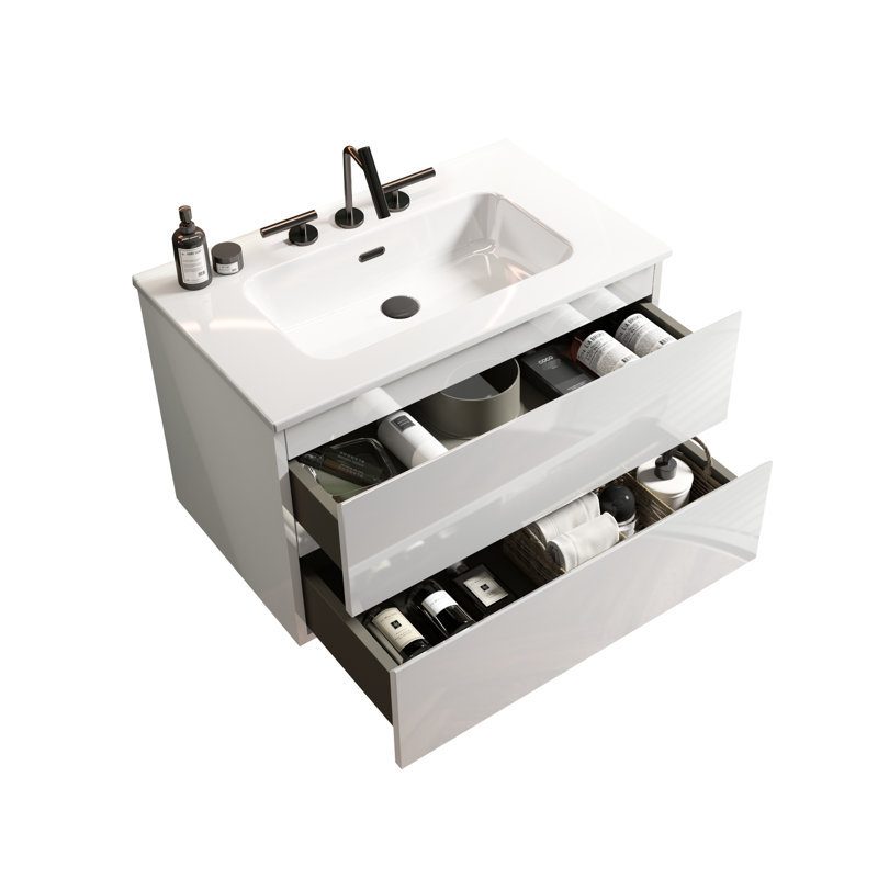 Meuble-lavabo de salle de bain Modern, Blanc lustré, 30"
