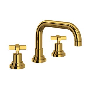 Perrin & Rowe Edwardian Low Level Spout Widespread Bathroom Faucet -  Unlacquered Brass with Metal Lever Handle