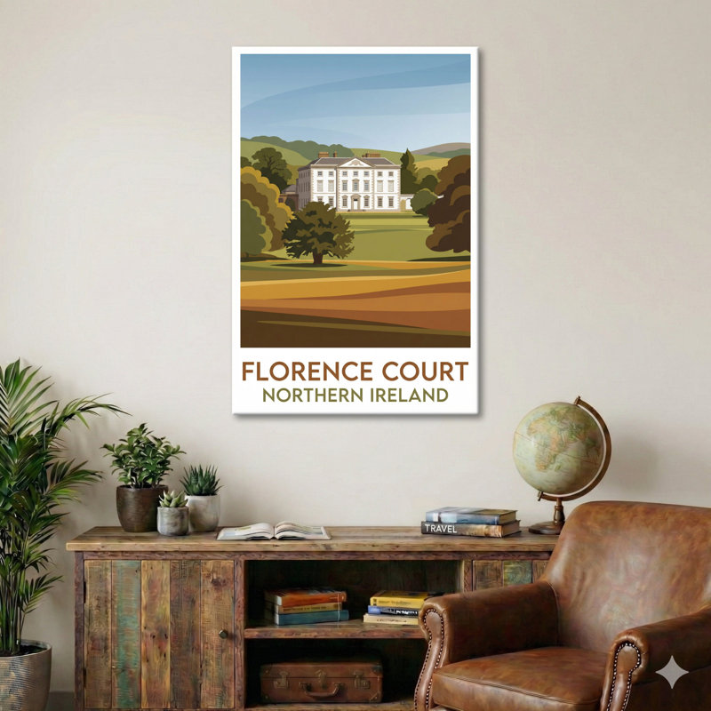 Florence Court, Northern Ireland - Georgian Country House Travel Poster, Romantic Countryside Escape. Giclee Print On Wrapped Canvas. Wall Art, Home Decor - Castles & Palaces, Northern Ireland - Wrapped Canvas Print
