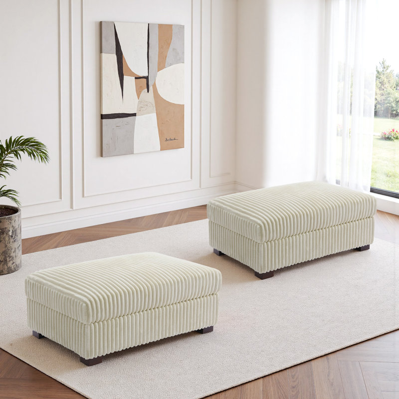 41.75cm Wide Rectangle No Pattern Footstool Ottoman, White