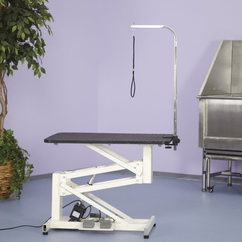 Ivory and Black Heavy-Duty Steel Electric Grooming Table