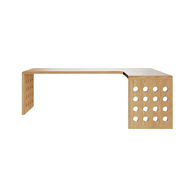 Bureau en bois massif en L Burlywood, H 29,53 po x l 70,87 po x P 55,12 po, Retour à droite