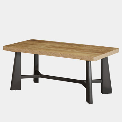 47.2" Wide Coffee Table with Sturdy Black Legs & Crossbar Base, Large Modern Center Table for Living Room, 15-Minute Quick Assembly