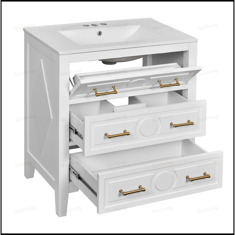 Ensemble de meuble-lavabo 60 po avec lavabo en céramique et 3 tiroirs