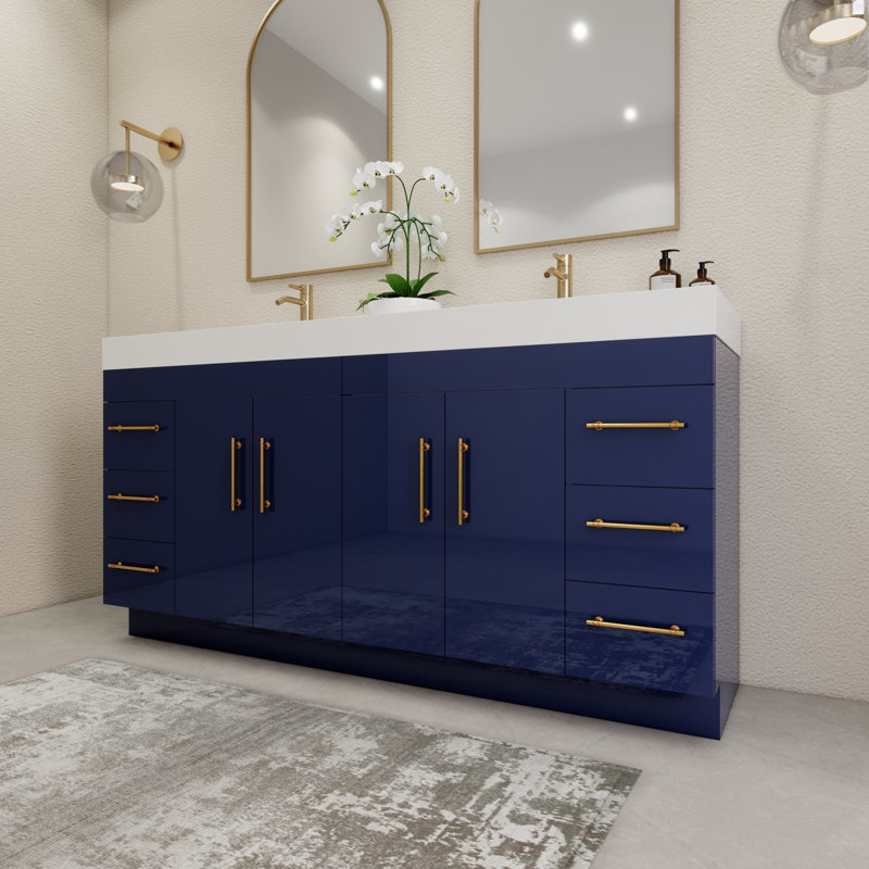 72" Freestanding Double Bathroom Vanity Set with Drawers and Doors, Night Blue
