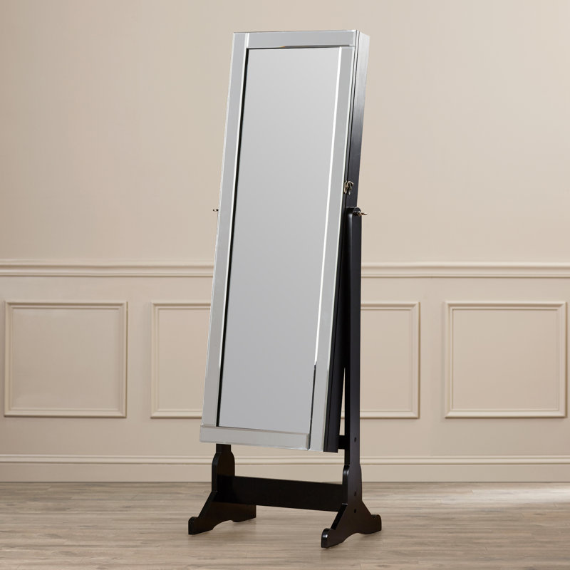 Dannaka Floor Mirror with Shelves, Black