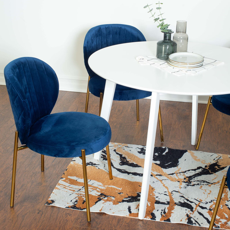 Ensemble de salle à manger, table de salle à manger ronde blanche avec chaises, 5, Bleu