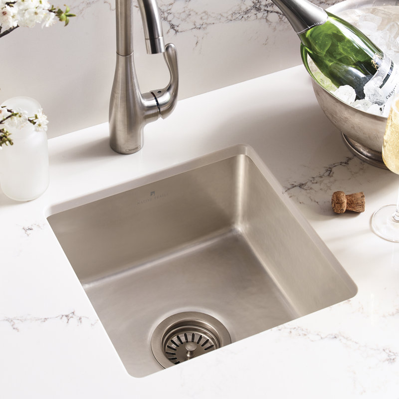 Reveler 15.75" Square Undermount Fireclay Bar Sink, Silver