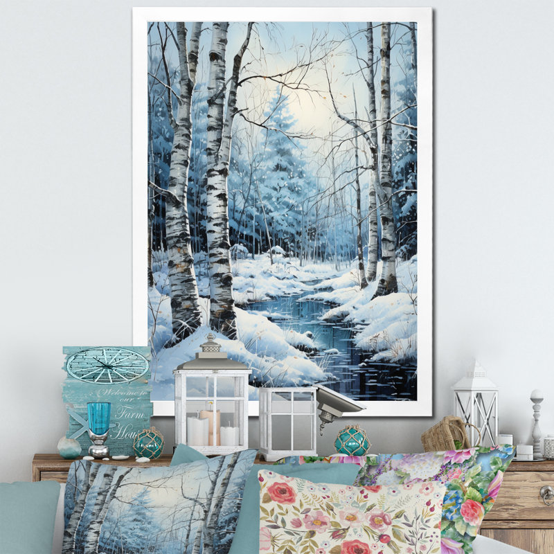 Birch Woods Winter Moonrise V, Cadre photo blanc, H 32 po x l 24 po x P 1 po