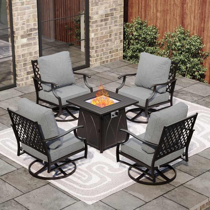 Ensemble de conversation d'extérieur pour 4 personnes avec table basse et table de foyer pivotante Asfand, Gris