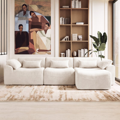 Boneless Segal Boneless 4 Piece 114" Oversized Modular L Shape Soft Chenille Cloud Upholstered Compression sofa No Assembly
