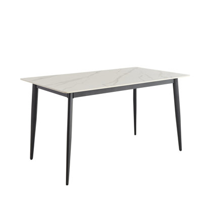 Table de salle à manger rectangulaire en porcelaine blanche avec pieds en métal, carreau de céramique moderne de style Mid-Century