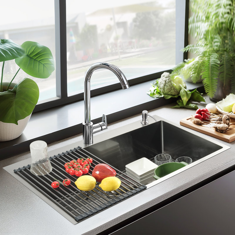 Évier de cuisine 32 po à cuve simple encastrée / encastrée en acier inoxydable 304 de calibre 16 avec accessoires 32 po