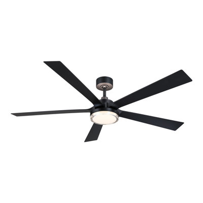 TorchAire 64 inch Indoor/Outdoor Ceiling Fan with LED CCT Select Light Kit - Black with Black blades