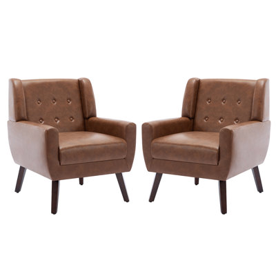 Jaqueze Upholstered Coffee Faux Leather Tufted Square Arm Accent chair