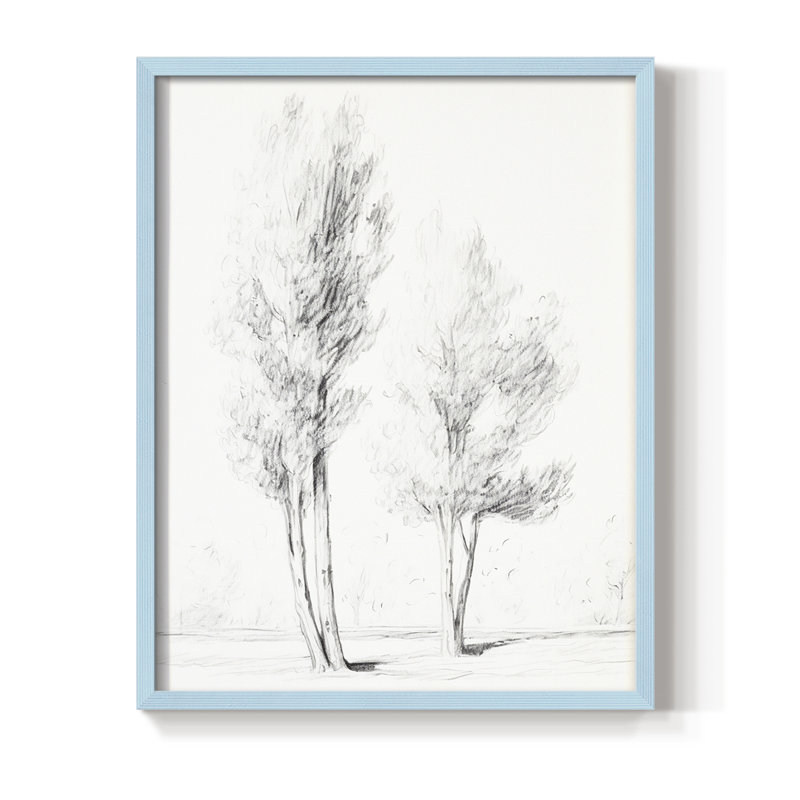Vintage Sketch IV Framed Print - Solid Wood, 11" H x 9" W, Blue