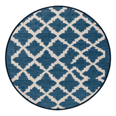 Machine Washable Trellis Blue Area Rug