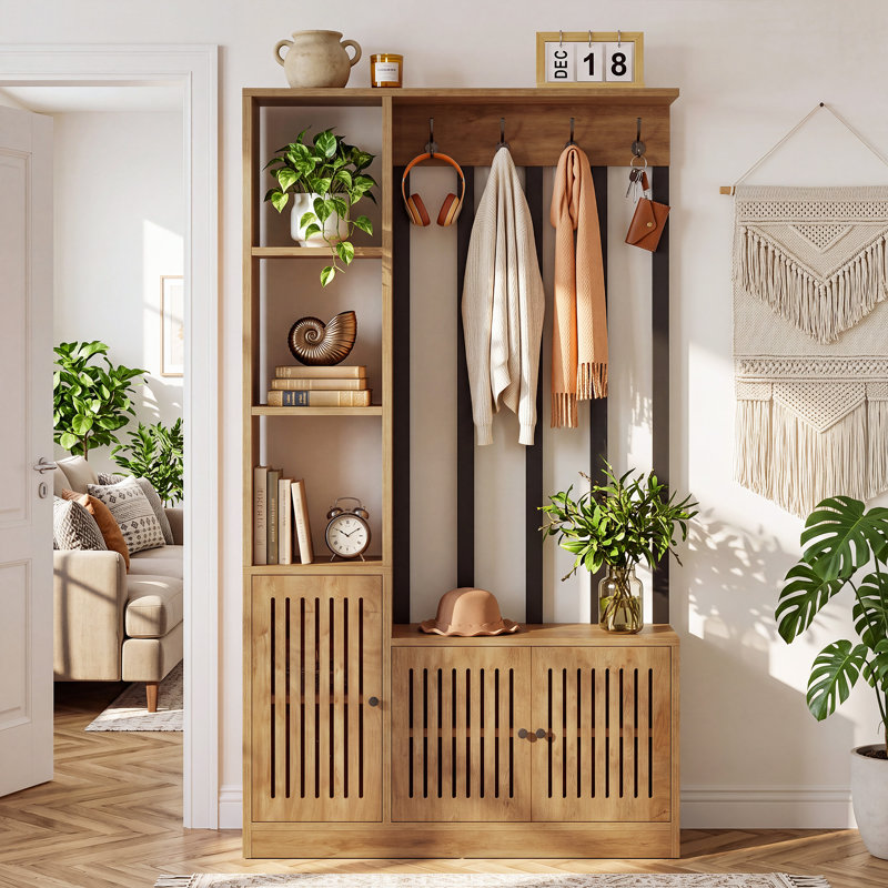 71" Mudroom Hall Tree with Bench & Shoe Storage, Walnut