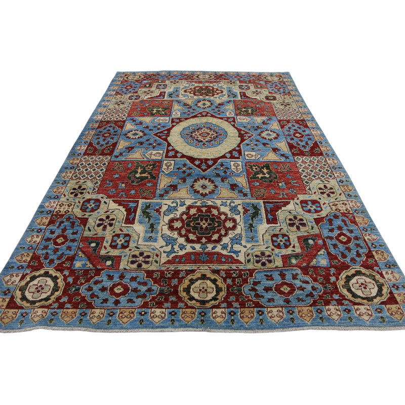 Hand Knotted Wool Area Rug in Blue