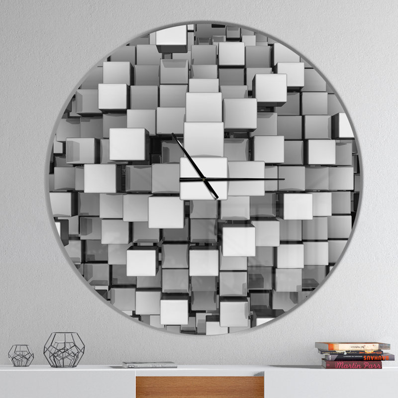 Cubes noirs et gris Arlicia - Horloge murale moderne, Surdimensionné