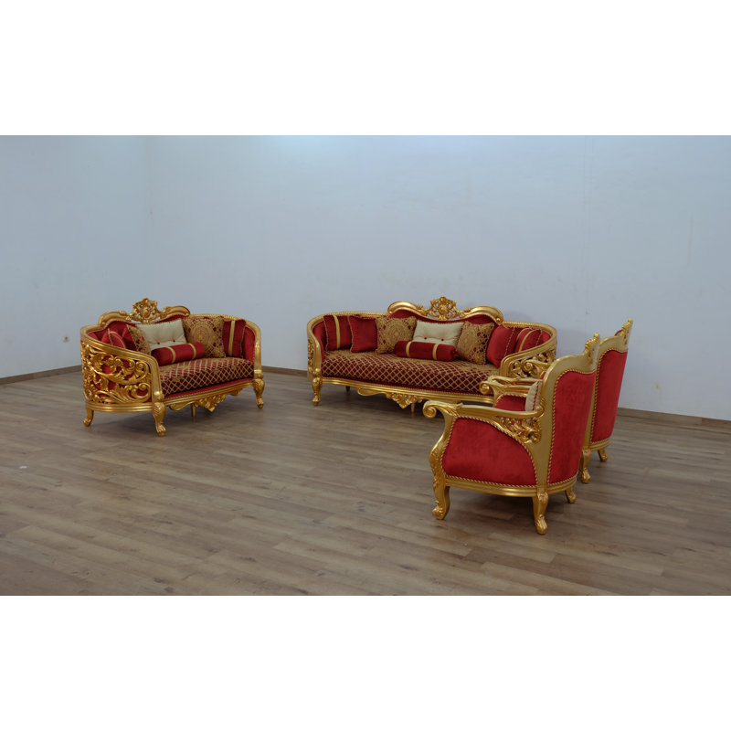 3 Pieces Bellagio Ii Sofa Set Red Gold Fabric