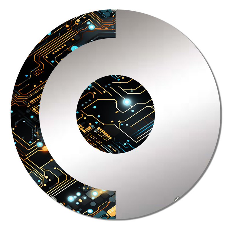 Futuriste ordinateur à miroir - Miroir mural demi-cercle, 31,4 po x 31,4 po