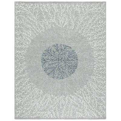 Tapis floral ivoire / gris en laine / coton / viscose touffeté à la main Soho