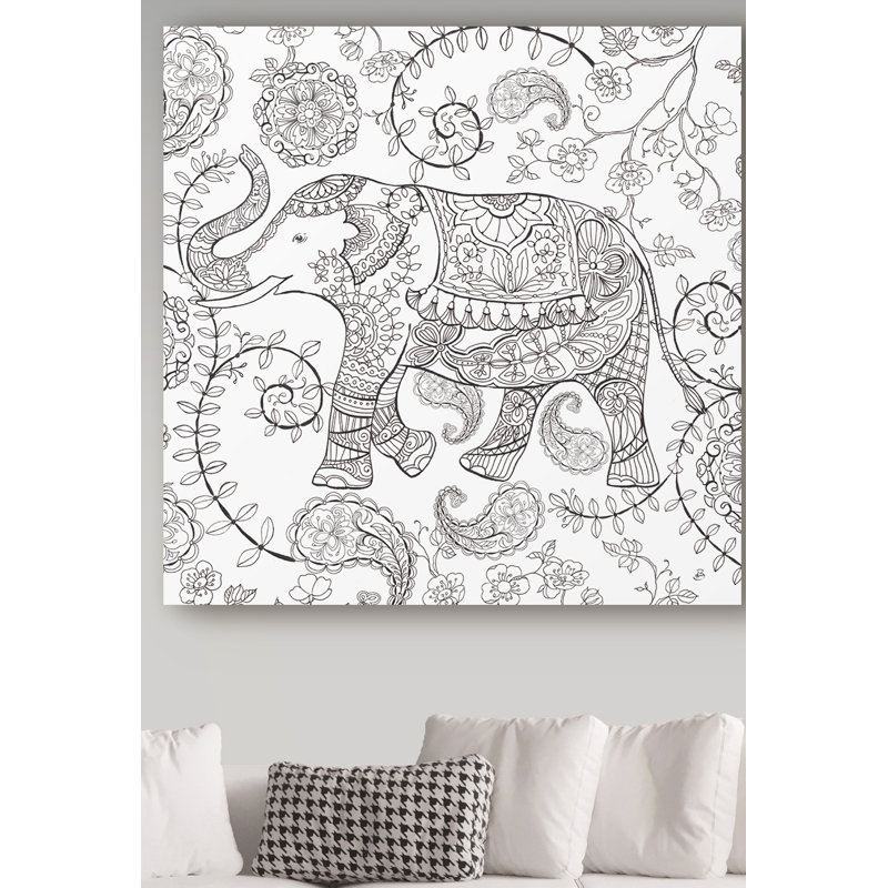 "Colour My World Elephant II Square" Drawing Print on Wrapped Canvas, 18" H x 18" W x 2" D