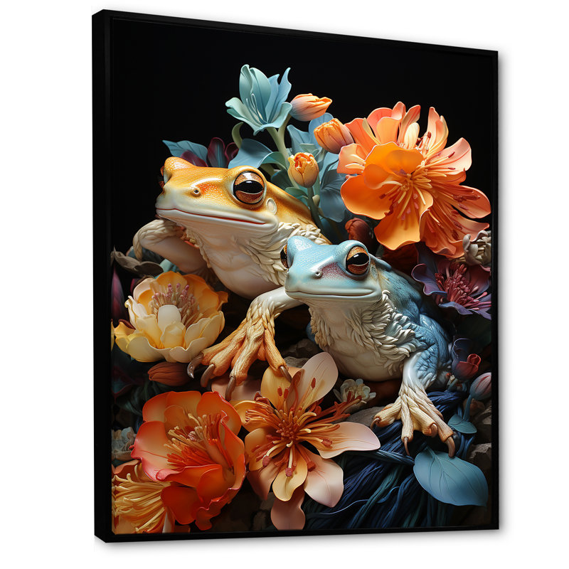 «Couple Toads At The Night II», reproduction sur toile, H 32 po x l 16 po x P 1 po, Cadre flottant noir