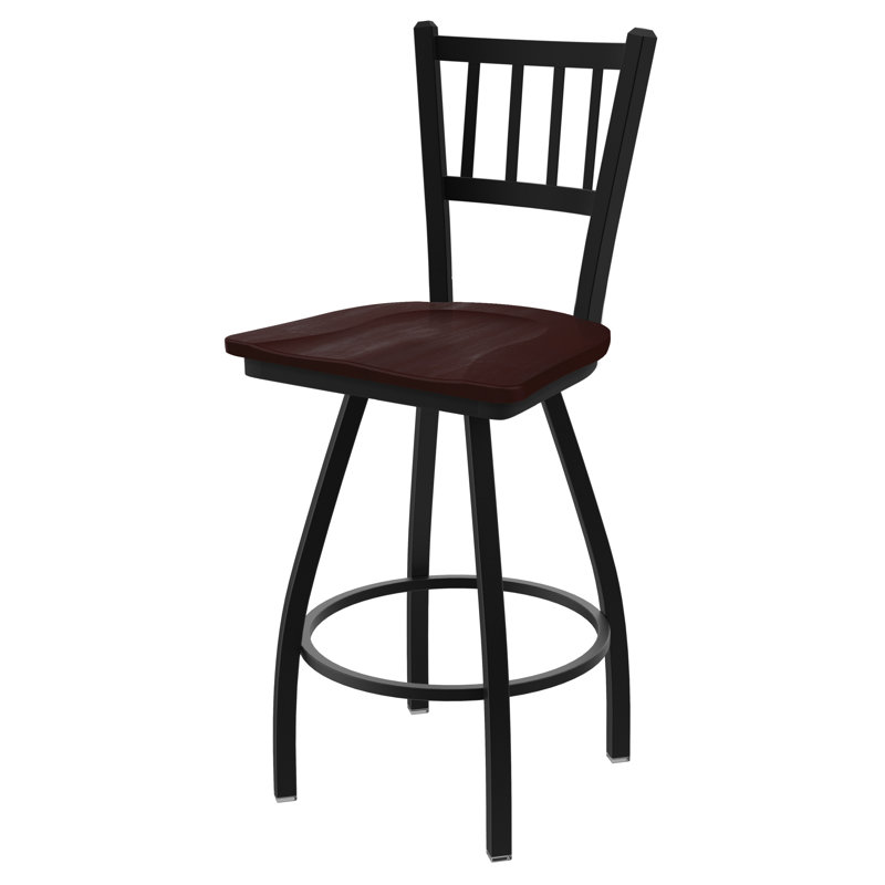 Nicolaie Swivel Counter Stool, Anodized Nickel, Dark Cherry Maple, Counter Stool (25” Seat Height)
