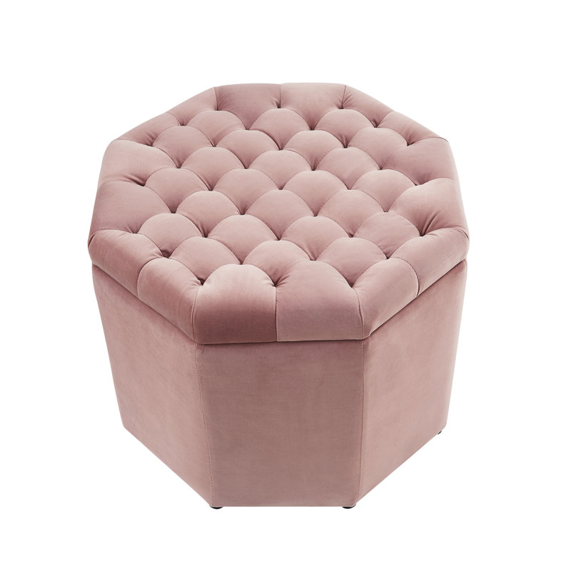 25" Black Tufted Specialty Storage, Blush Velvet, Medium