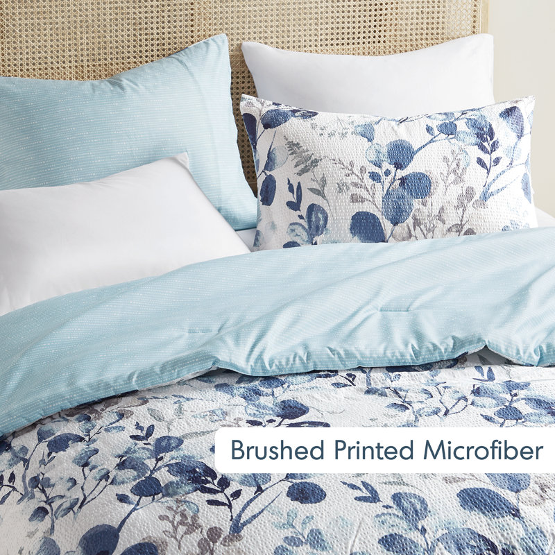 Gabby Reversible Floral Botanical Seersucker 2-Piece Twin/Twin XL Comforter Set, Navy