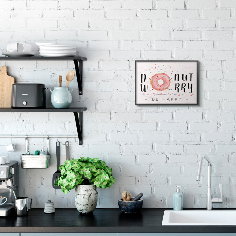 «Doughnut, souci, rose, dessin de mots», art textuel, Giclée encadrée noir minuit, H 11 po x l 14 po