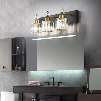 Crystal 3-Light Bathroom Vanity Fixture With Frame, Modern Wall Lighting For Bathroom Mirrors, UL Listed
