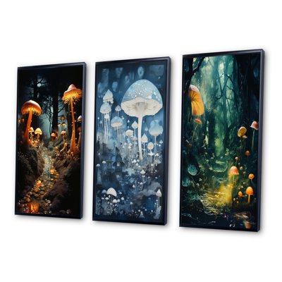 «Midnight Magic In Enchanted Mushroom Forest I», 3 pièces sur toile
