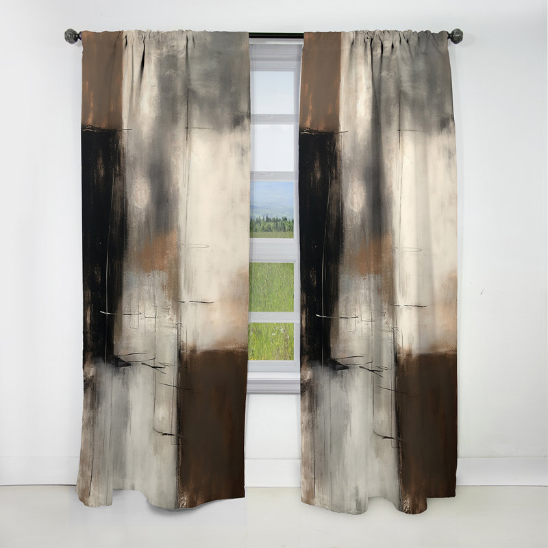Black Mid Century Fusion III - Midcentury Curtain - Blackout Abstract Curtain - 1 Panels, 52" W x 84" L