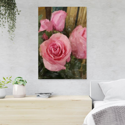 «Pink Rose Flowers 5», reproduction d'art rectangulaire sur toile tendue