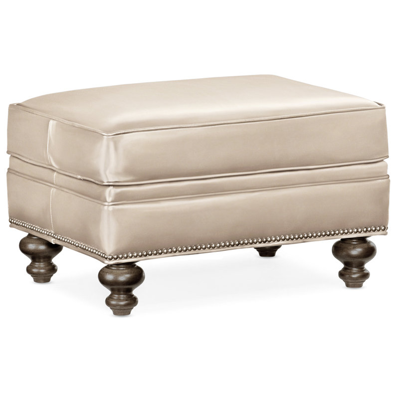 Repose-pieds rectangulaire en cuir véritable 26 "West, Cuir véritable gris clair délavé Aline, Pavées, Nickel