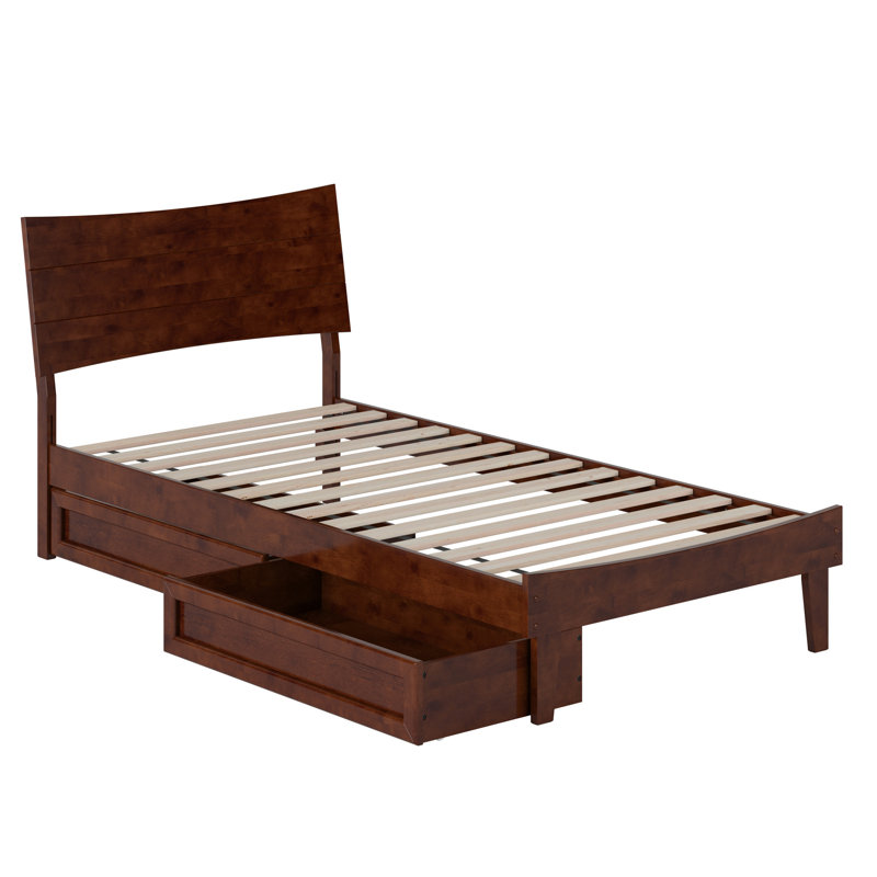 Phoenix Wood Platform Bed with Storage Drawers, Walnut, Twin XL