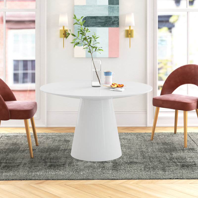 Adara Pedestal Dining Table, Matte White, 43.31" W x 43.31"L