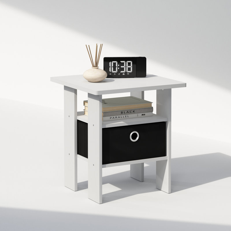 Tidur Bedside Table Nightstand with Bin Drawer, Set of 1, White/Black