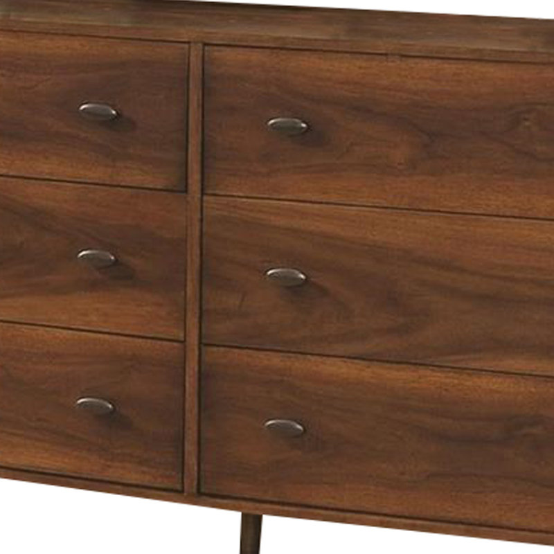 Black Mid-Century 6-Drawer Dresser with Felt-Lined Drawers