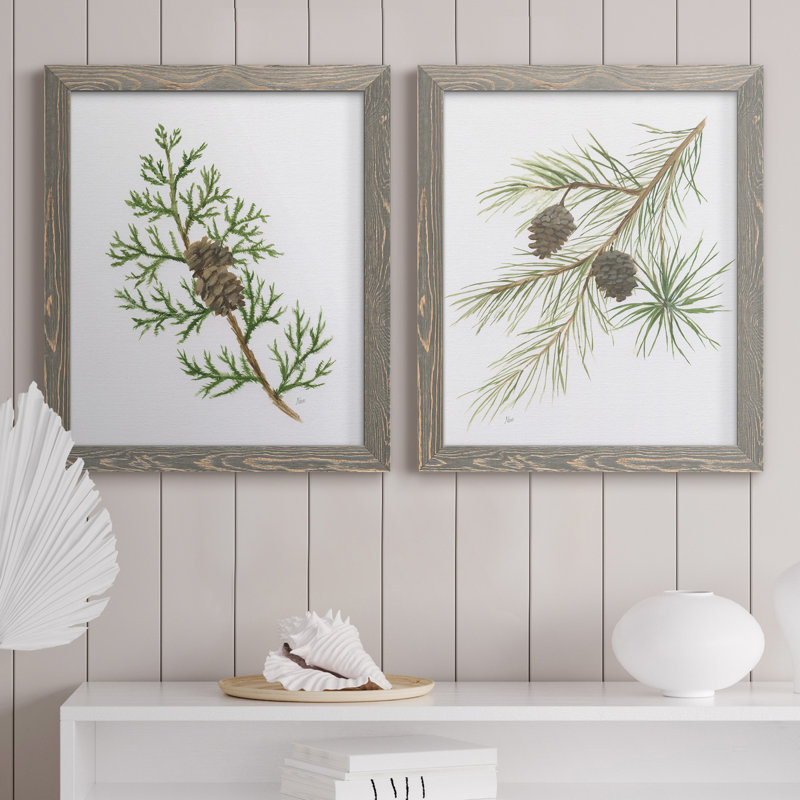 Winter Botanical III - ensemble de 2 reproductions d'art, Toile avec cadre gris, Pas de tapis, H 20 po x l 17 po x P 1 po