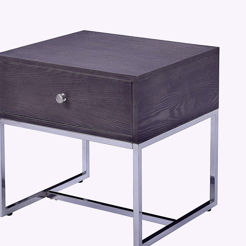 Table d'appoint avec rangement en chêne gris et chrome