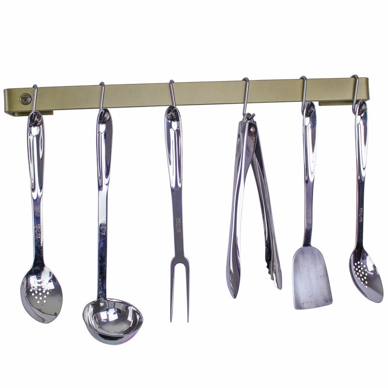 Handcrafted Wall Mounted Pot Rack, Brass, 3" H x 30" W x 3" D