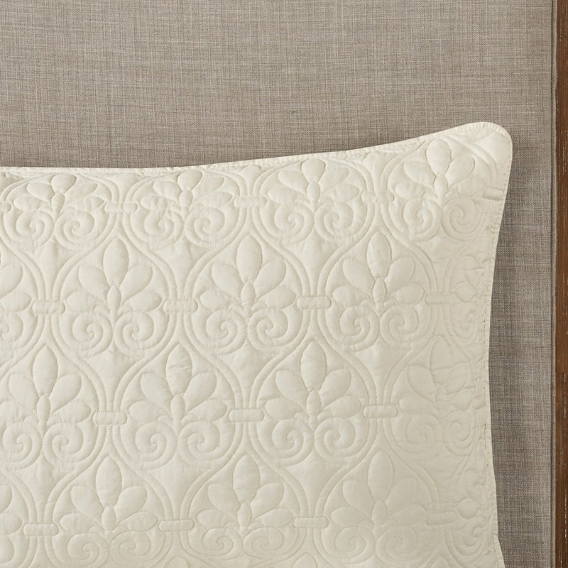 Queen Cream Bedspread 3 Piece - Split Corner Pleated, , Microfiber, Fill, Peaceful Microfiber Fabric, Fine Quality