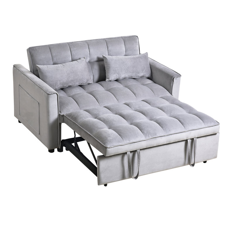 Canapé-lit en velours gris, convertible 3 en 1, structure stable, futon avec coussins, dossier réglable