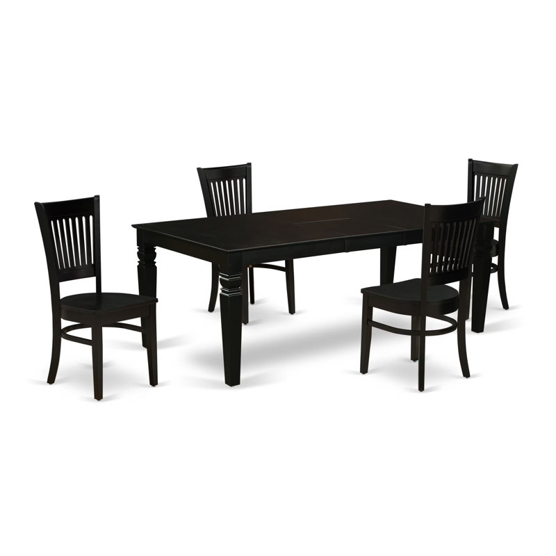 L'ensemble 5 pièces de table et chaises de cuisine comprend une table de salle à manger rectangulaire avec rallonge papillon et 4 chaises en bois massif, noir